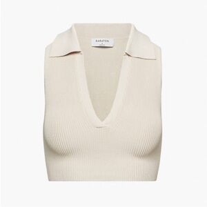 Beige Aritzia Sculpt Knit Polo Top